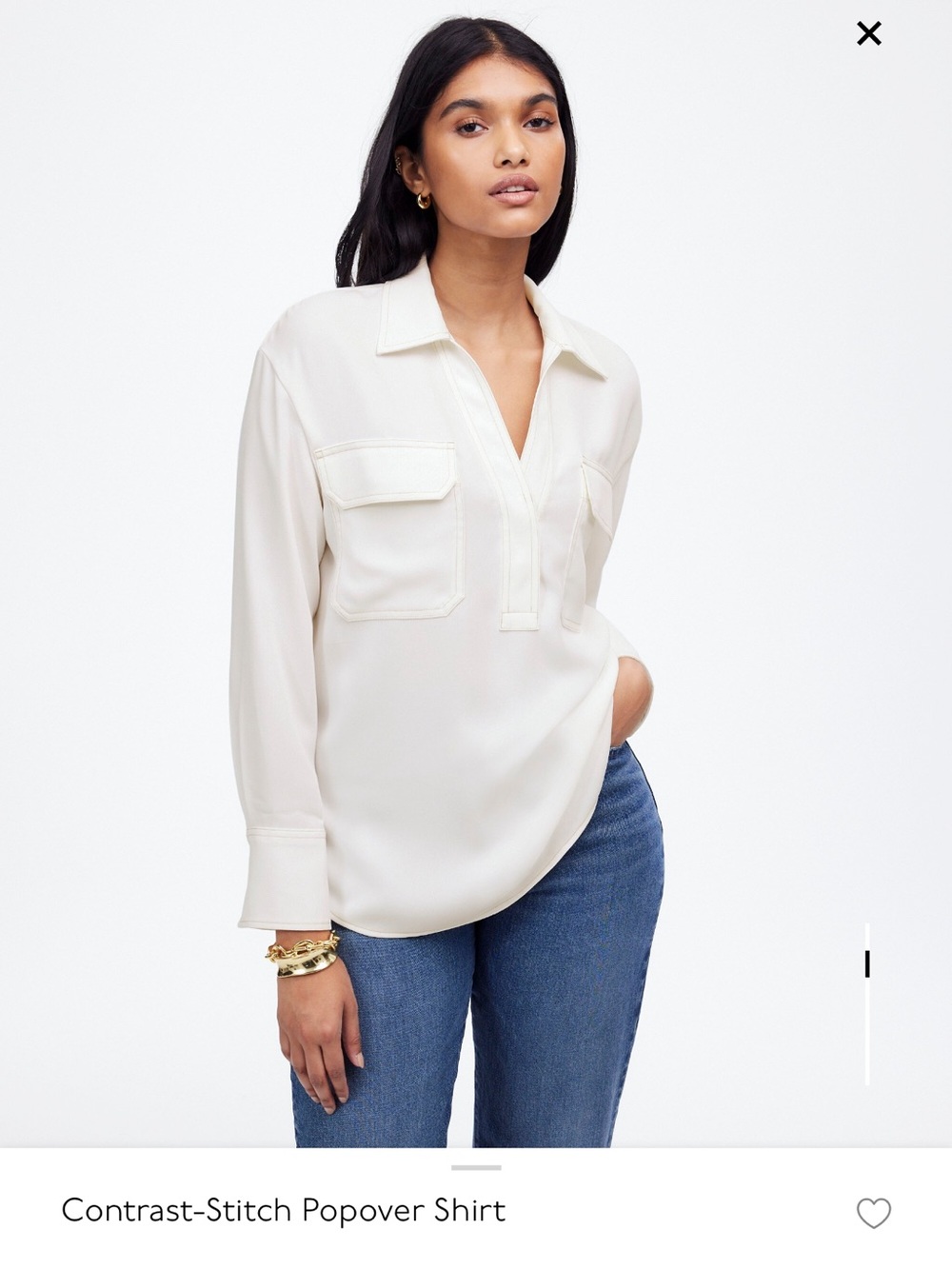 Madewell Contrast-Stitch Popover Shirt - Cream